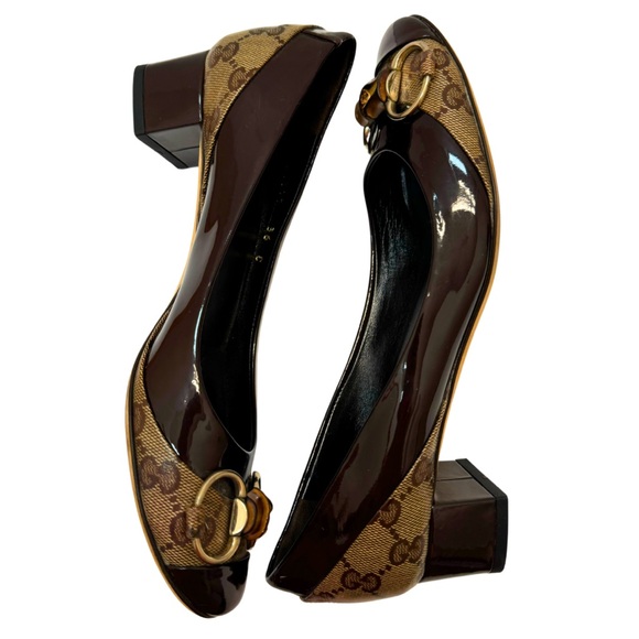 Classic Gucci GG Guccissima Bamboo Horsebit Monogram Mid-Heel Pumps Size 36 C - Picture 6 of 16
